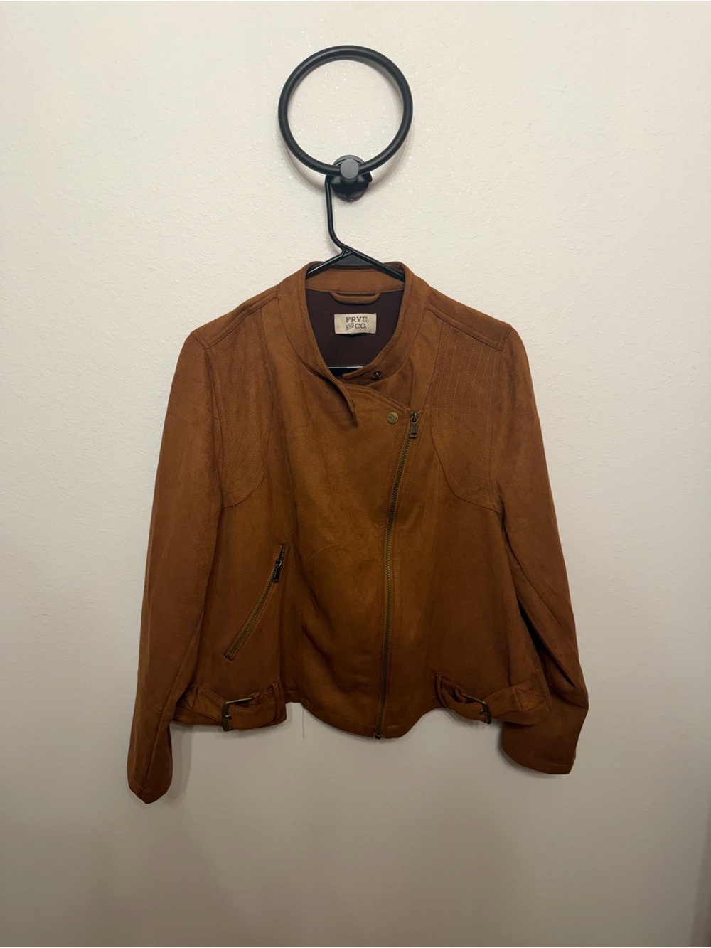 Frye & Co Suede Asymmetrical Zip Jacket in Chestnut Brown